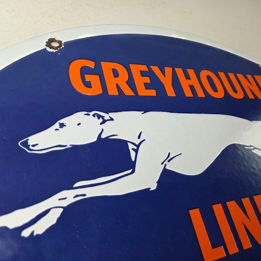 Vintage Greyhound Lines Porcelain Sign - Running Dog Bus Logo Sign - Image 5