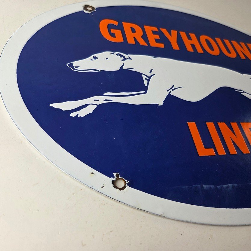 Vintage Greyhound Lines Porcelain Sign - Running Dog Bus Logo Sign - Image 6