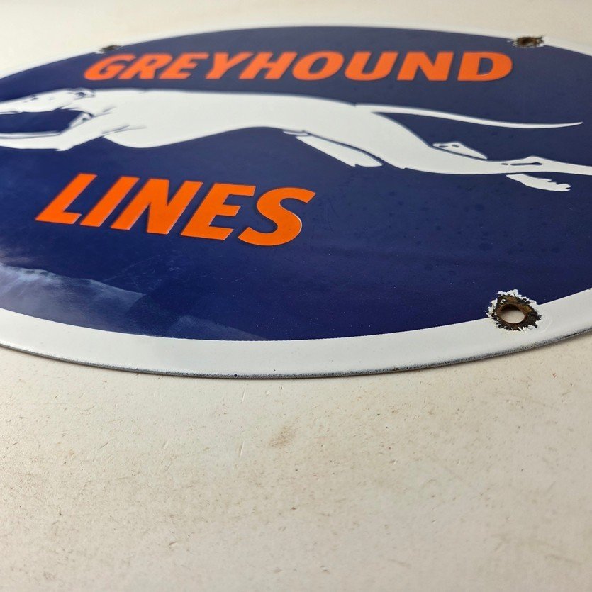 Vintage Greyhound Lines Porcelain Sign - Running Dog Bus Logo Sign - Image 10