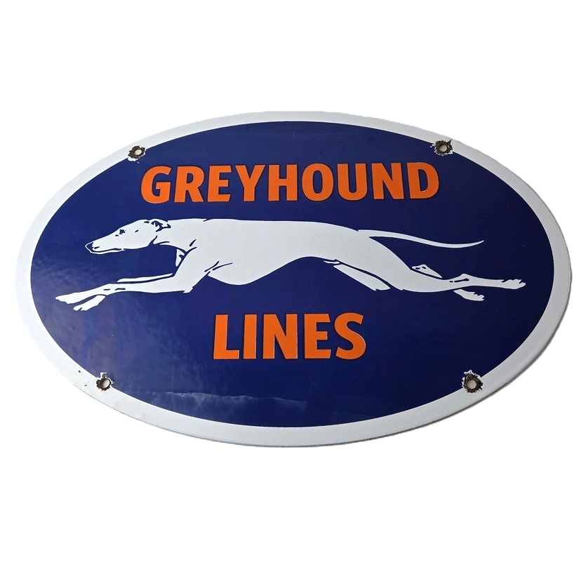 Vintage Greyhound Lines Porcelain Sign - Running Dog Bus Logo Sign