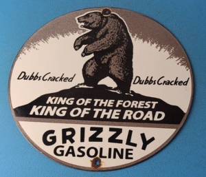 Vintage Grizzly Porcelain Gasoline Service Station Automotive Gas Pump Sign 305365779283