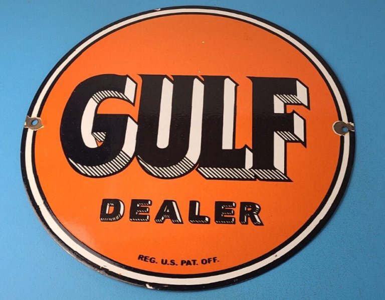 Vintage Gulf Gasoline Sign Heavy Service Station Gas Pump Plate Service Sign 306069097033