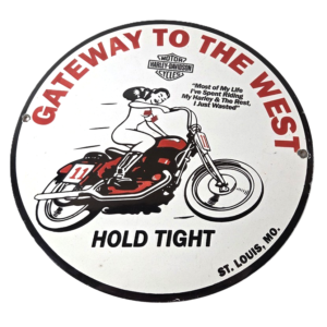 Vintage Harley Davidson Motorcycles Sign - Gas Pump Gateway West Porcelain Sign