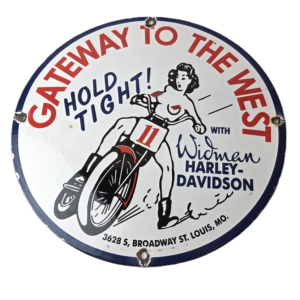 Vintage Harley Davidson Motorcycles Sign - Gateway West Gas Pump Porcelain Sign
