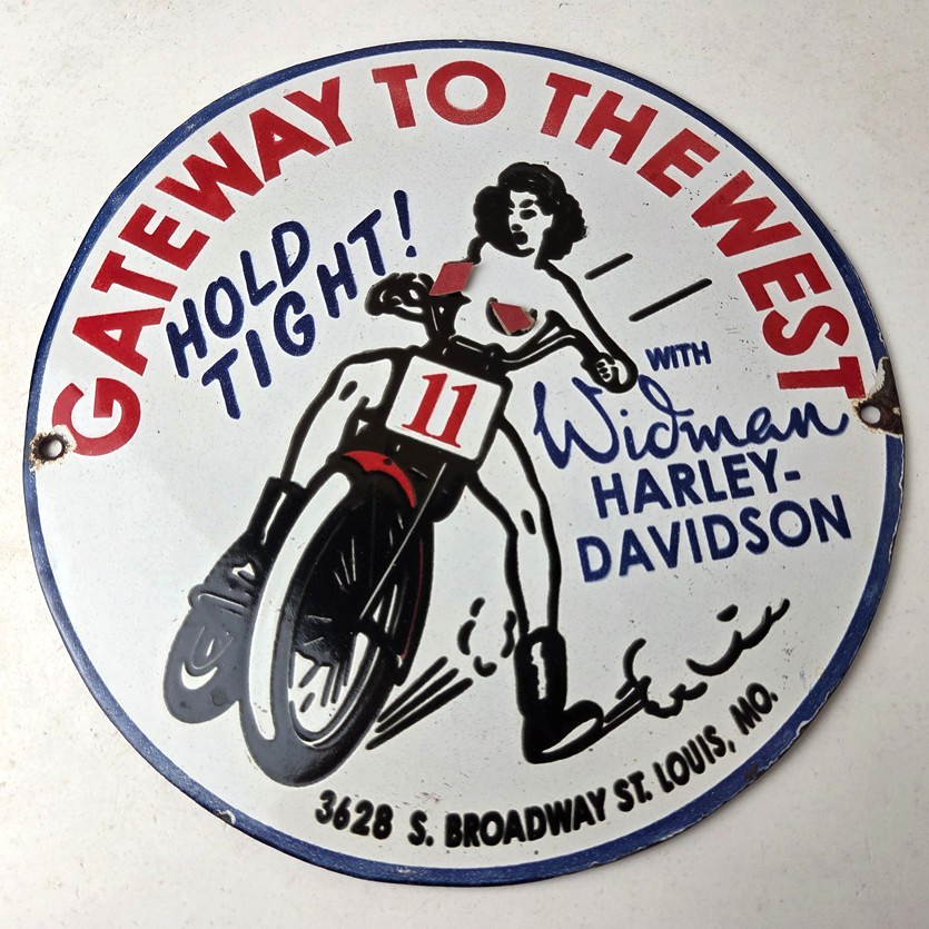 Vintage Harley Davidson Motorcycles Sign - Gateway West Gas Pump Porcelain Sign - Image 15