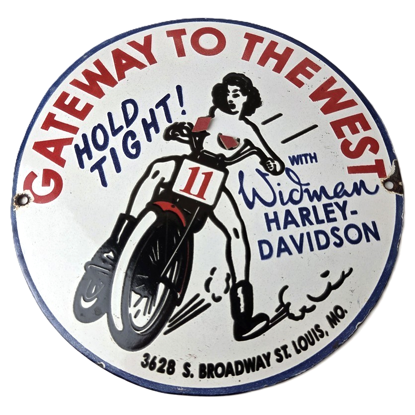 Vintage Harley Davidson Motorcycles Sign - Gateway West Gas Pump Porcelain Sign