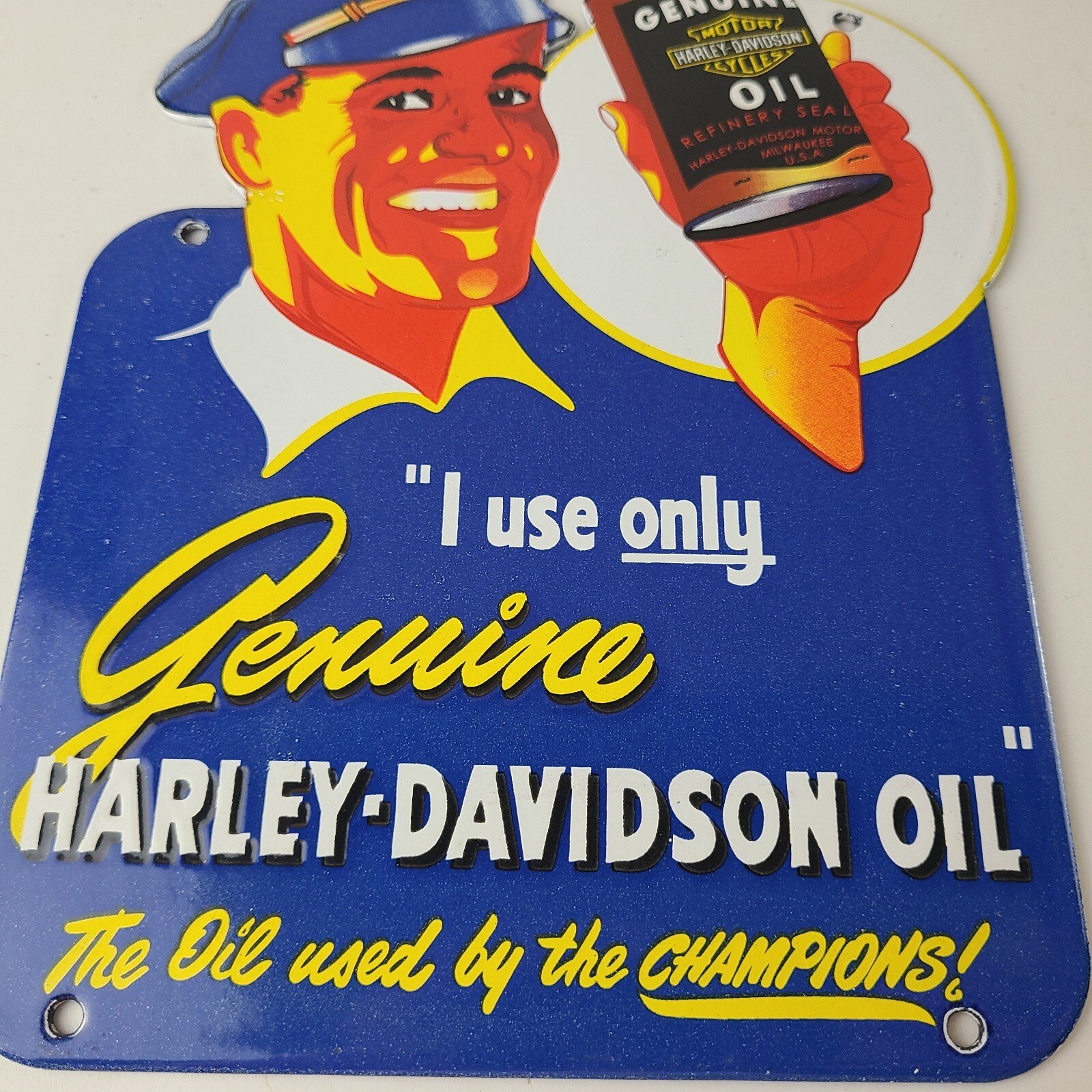 Vintage Harley Davidson Motorcycles Sign - Porcelain Oil Can Gas Station Sign - Image 4