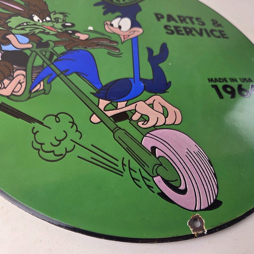 Vintage Harley Davidson Motorcycles Sign - Road Runner Porcelain Gas Pump Sign - Image 11