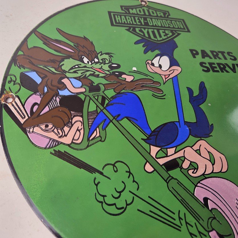 Vintage Harley Davidson Motorcycles Sign - Road Runner Porcelain Gas Pump Sign - Image 6