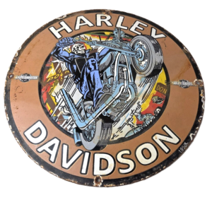 Vintage Harley Davidson Motorcycles Sign - Skull Outlaws Gas Pump Porcelain Sign