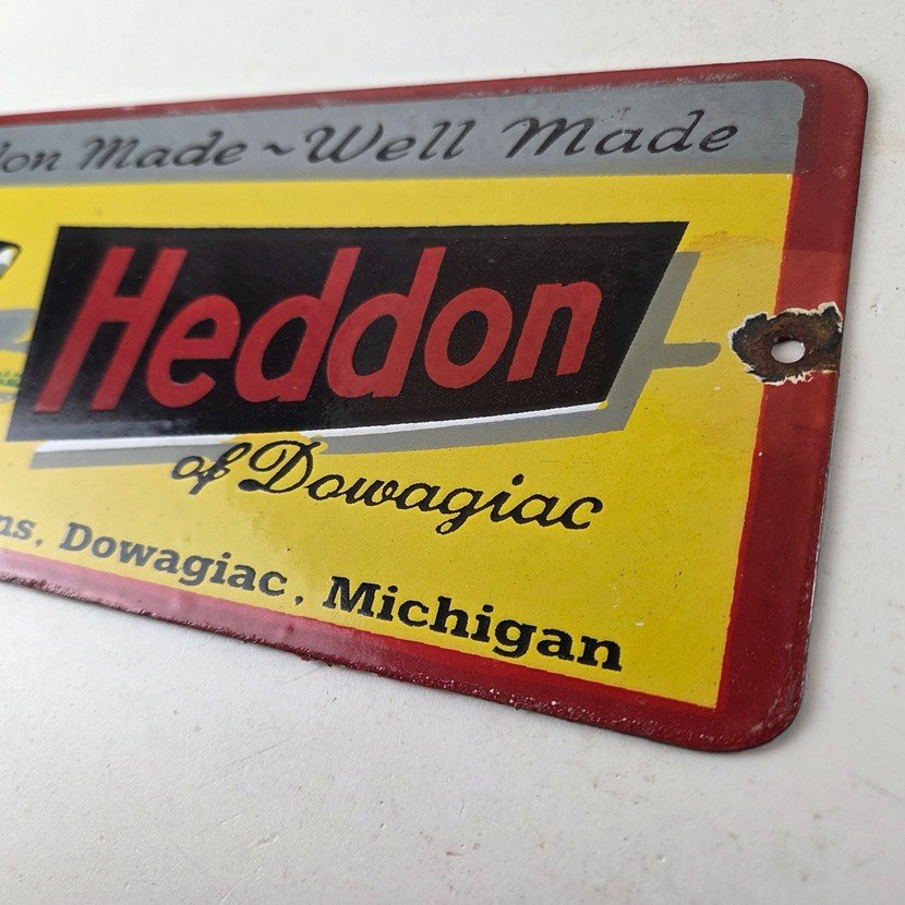 Vintage Heddon Fishing Lures Sign - Fish Tackle Lures Gas Pump Porcelain Ad Sign - Image 12