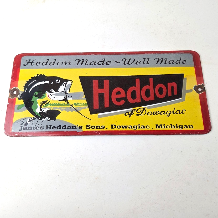 Vintage Heddon Fishing Lures Sign - Fish Tackle Lures Gas Pump Porcelain Ad Sign - Image 15