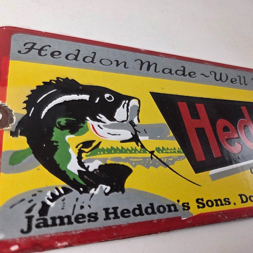 Vintage Heddon Fishing Lures Sign - Fish Tackle Lures Gas Pump Porcelain Ad Sign - Image 5
