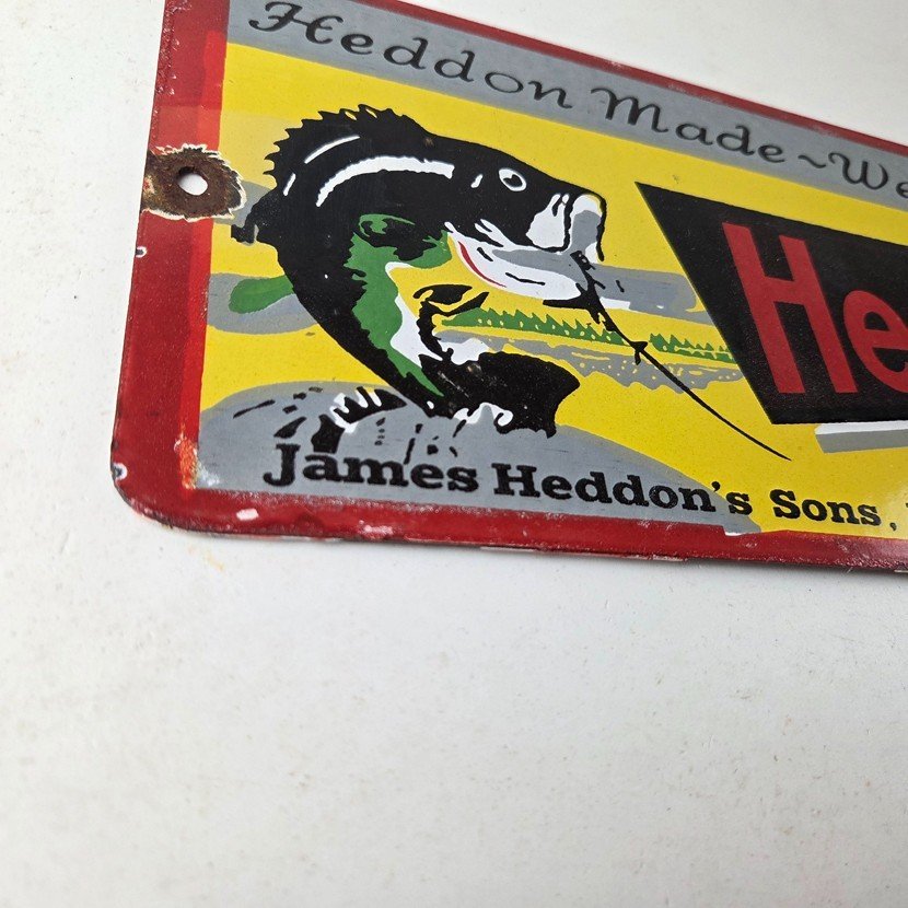 Vintage Heddon Fishing Lures Sign - Fish Tackle Lures Gas Pump Porcelain Ad Sign - Image 6