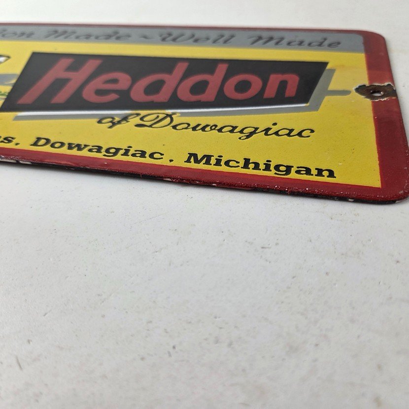 Vintage Heddon Fishing Lures Sign - Fish Tackle Lures Gas Pump Porcelain Ad Sign - Image 10