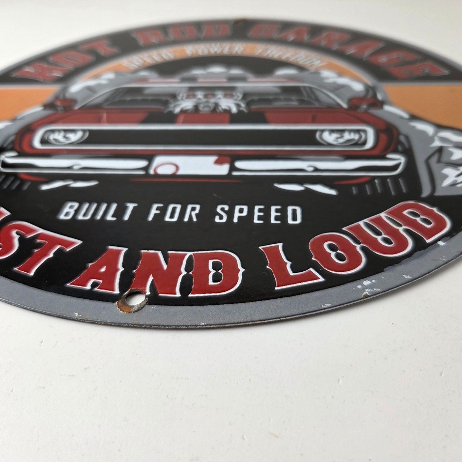 Vintage Hot Rod Shop Sign - Fast & Loud Mechanic Auto Gas Pump Porcelain Sign - Image 11