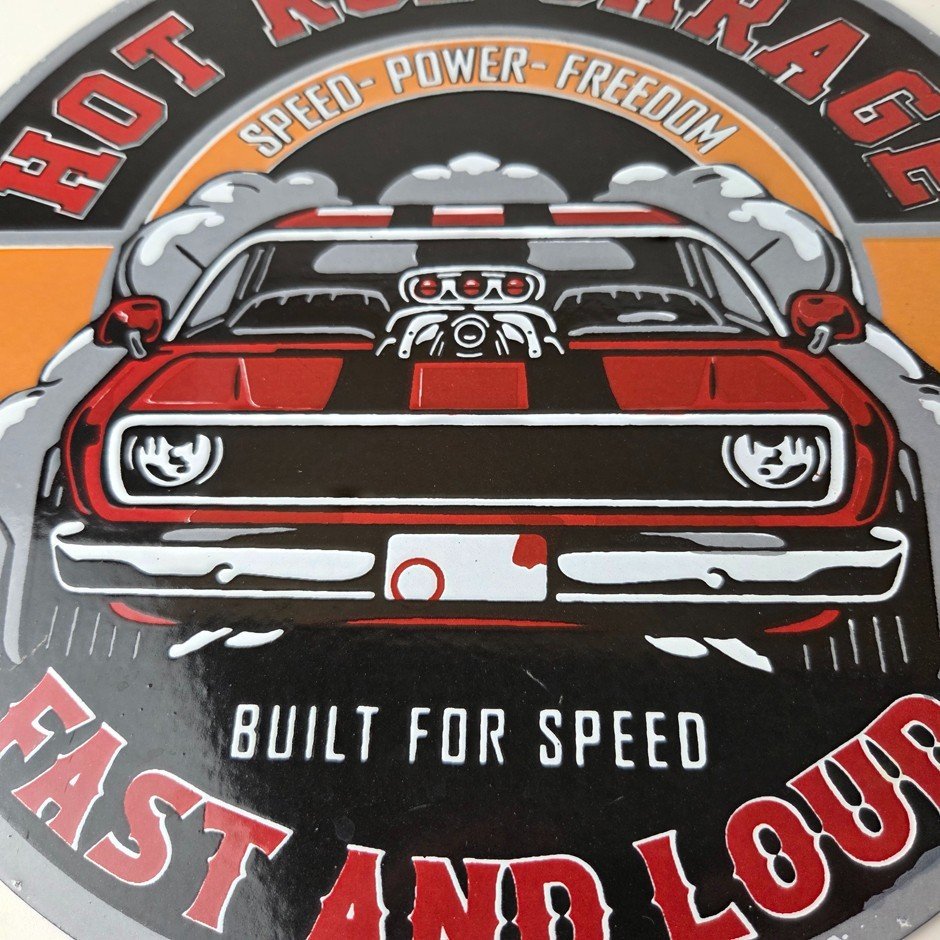 Vintage Hot Rod Shop Sign - Fast & Loud Mechanic Auto Gas Pump Porcelain Sign - Image 4