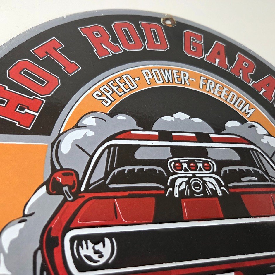 Vintage Hot Rod Shop Sign - Fast & Loud Mechanic Auto Gas Pump Porcelain Sign - Image 5