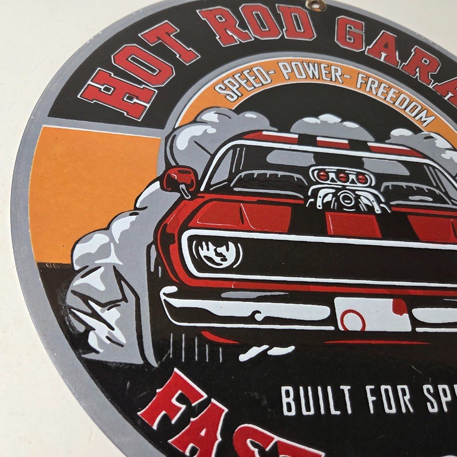 Vintage Hot Rod Shop Sign - Fast & Loud Mechanic Auto Gas Pump Porcelain Sign - Image 6