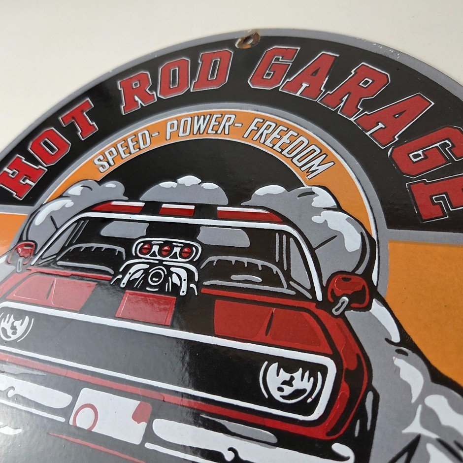 Vintage Hot Rod Shop Sign - Fast & Loud Mechanic Auto Gas Pump Porcelain Sign - Image 8