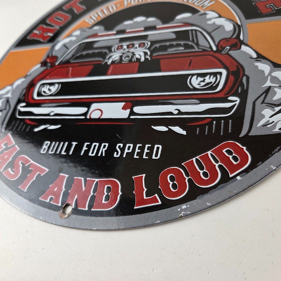 Vintage Hot Rod Shop Sign - Fast & Loud Mechanic Auto Gas Pump Porcelain Sign - Image 10