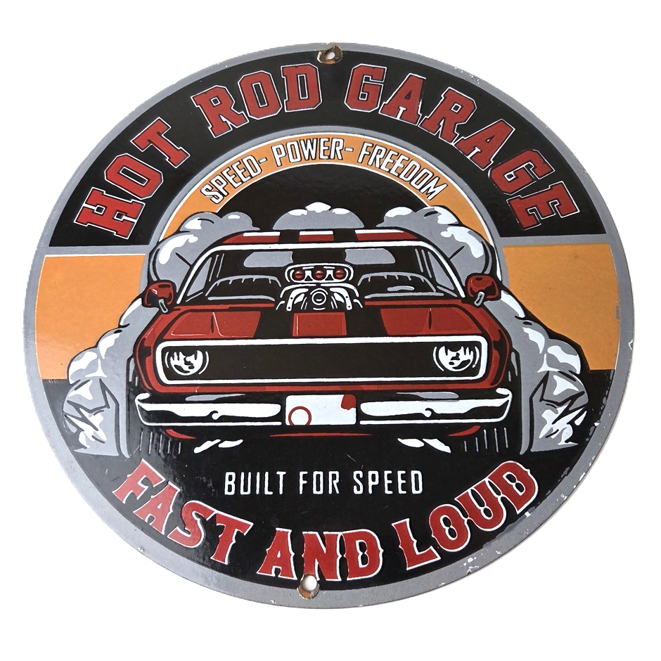 Vintage Hot Rod Shop Sign - Fast & Loud Mechanic Auto Gas Pump Porcelain Sign