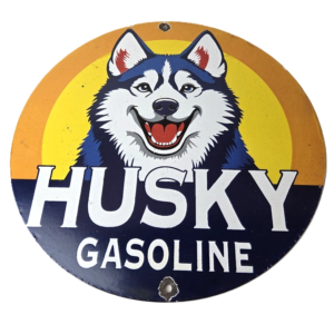 Vintage Husky Gasoline Sign - Gas Service Pump Porcelain Sign