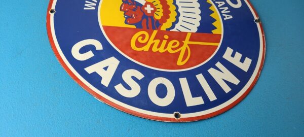 Vintage Idaho Gasoline Sign Indian Chief Gas Motor Oil Pump Porcelain Sign 305716508973 6