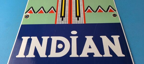 Vintage Indian Gasoline Porcelain Sign - Americana Chief Large Gas Pump Sign - Image 4