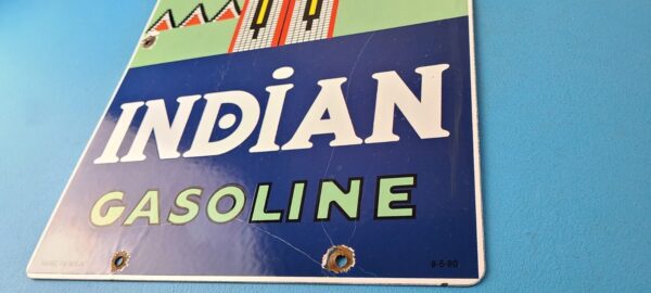 Vintage Indian Gasoline Porcelain Sign - Americana Chief Large Gas Pump Sign - Image 10