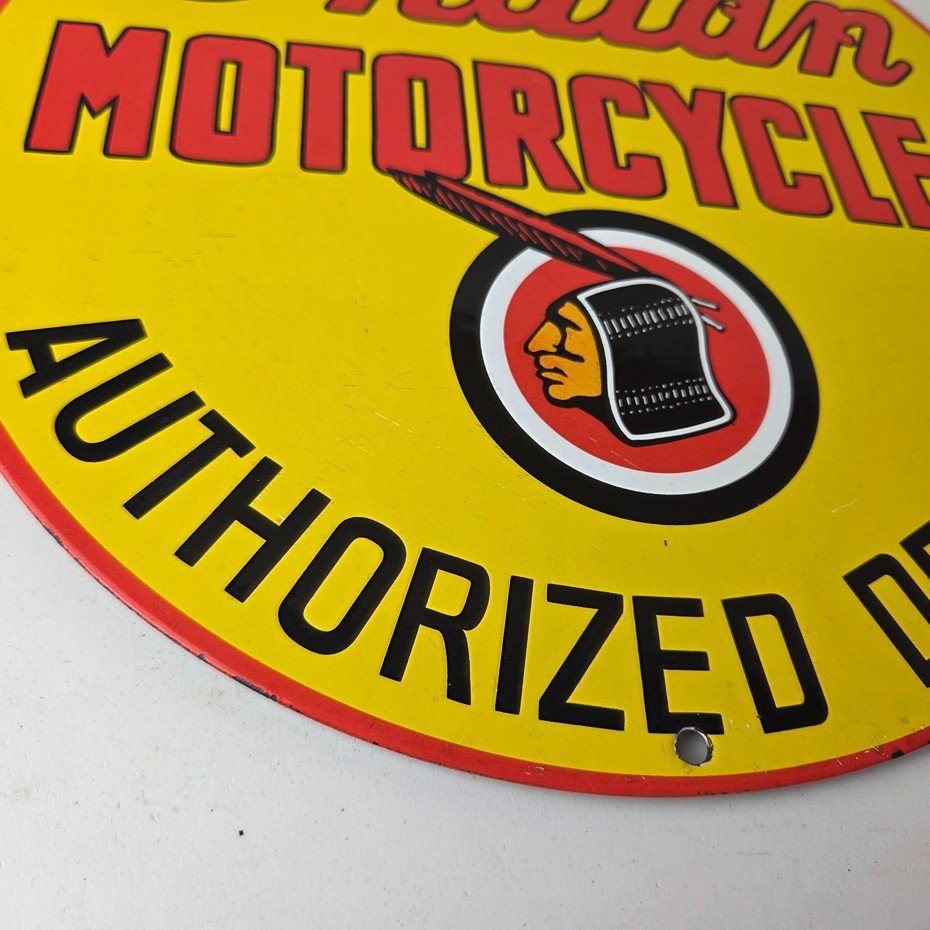 Vintage Indian Motorcycles Sign - Authorized Dealer Service Porcelain Gas Sign - Image 11