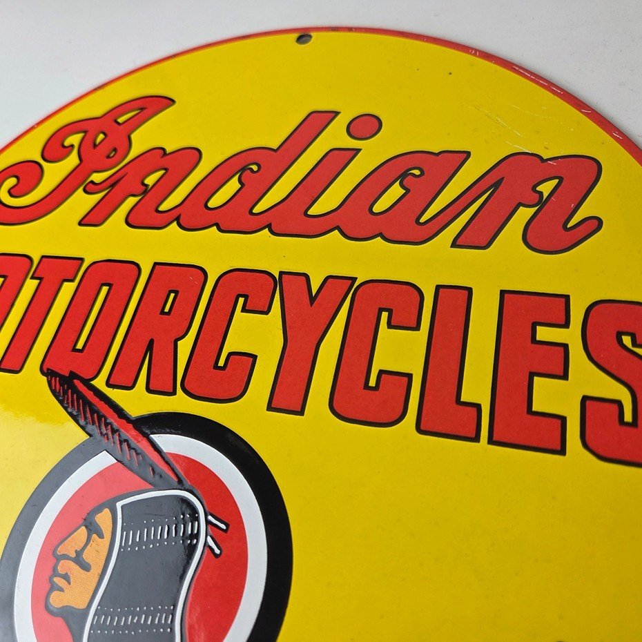 Vintage Indian Motorcycles Sign - Authorized Dealer Service Porcelain Gas Sign - Image 12