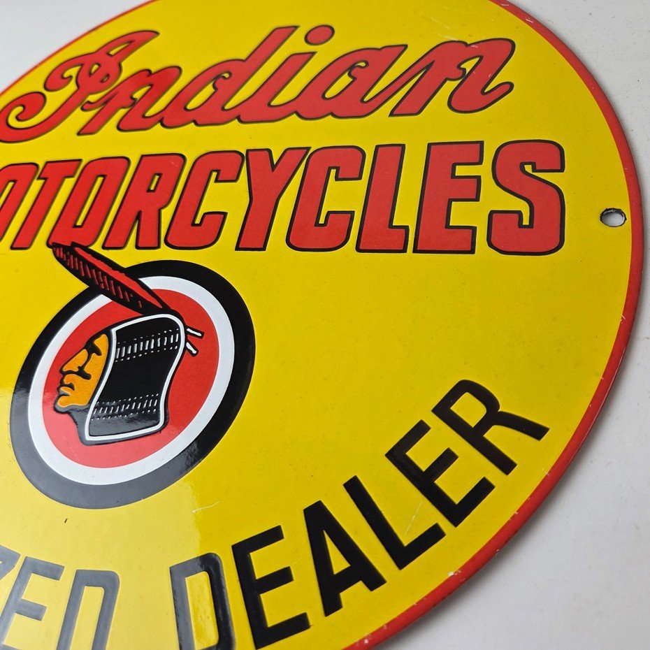 Vintage Indian Motorcycles Sign - Authorized Dealer Service Porcelain Gas Sign - Image 13