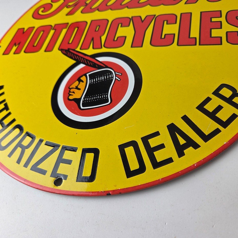 Vintage Indian Motorcycles Sign - Authorized Dealer Service Porcelain Gas Sign - Image 14