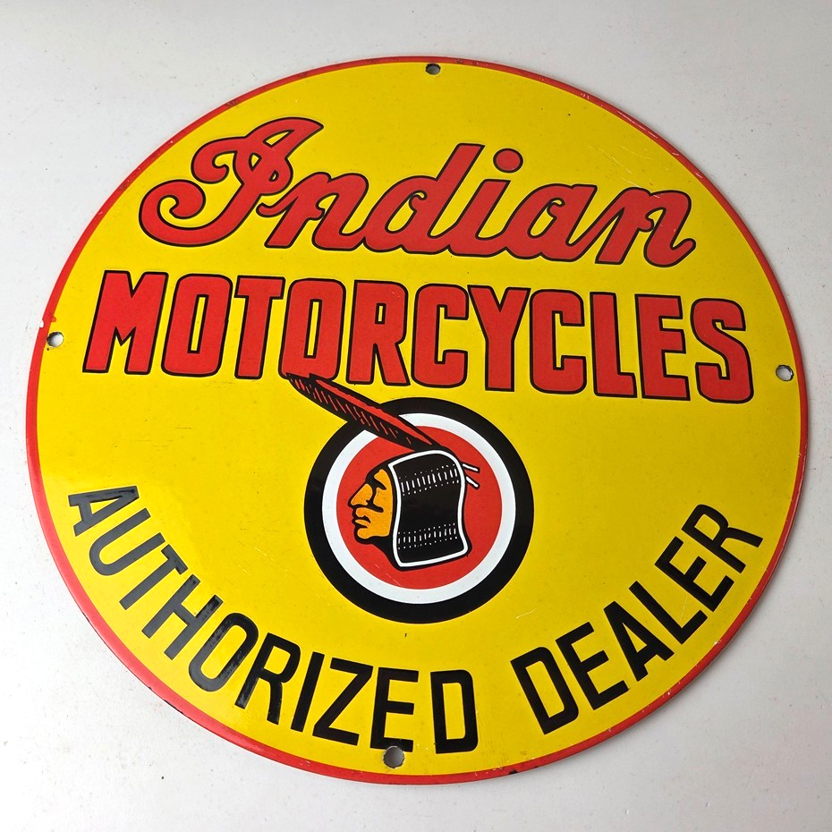 Vintage Indian Motorcycles Sign - Authorized Dealer Service Porcelain Gas Sign - Image 15