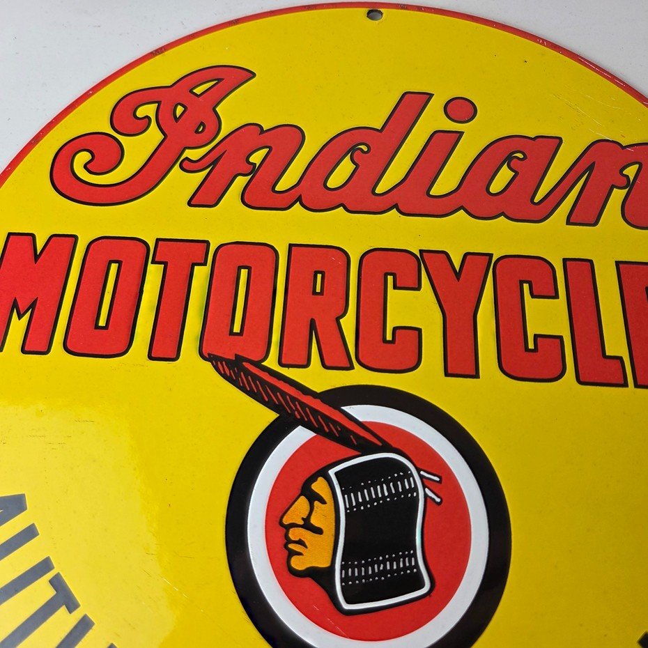 Vintage Indian Motorcycles Sign - Authorized Dealer Service Porcelain Gas Sign - Image 3