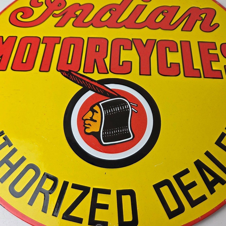 Vintage Indian Motorcycles Sign - Authorized Dealer Service Porcelain Gas Sign - Image 4
