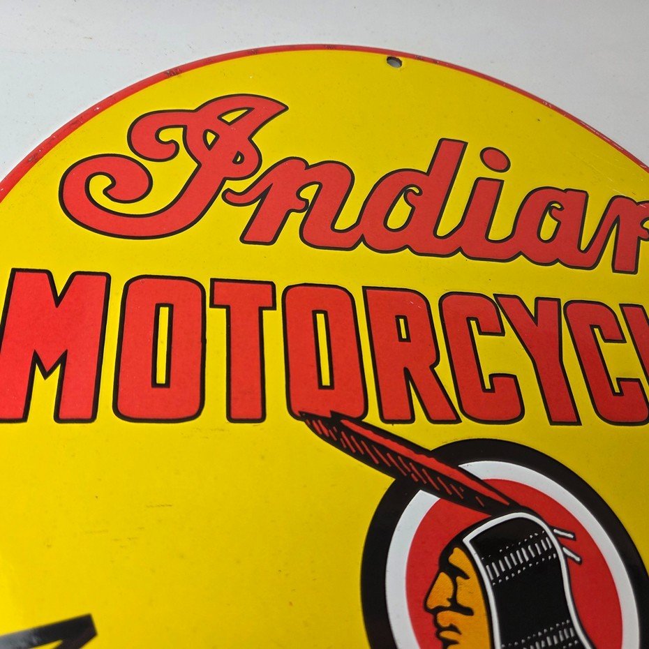 Vintage Indian Motorcycles Sign - Authorized Dealer Service Porcelain Gas Sign - Image 5