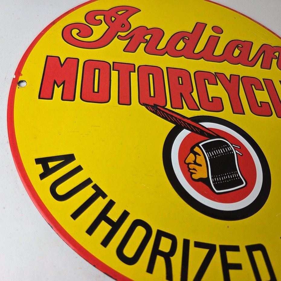 Vintage Indian Motorcycles Sign - Authorized Dealer Service Porcelain Gas Sign - Image 6