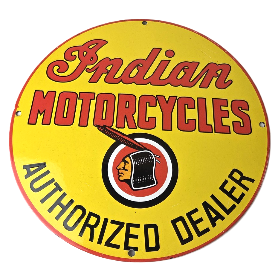 Vintage Indian Motorcycles Sign - Authorized Dealer Service Porcelain Gas Sign