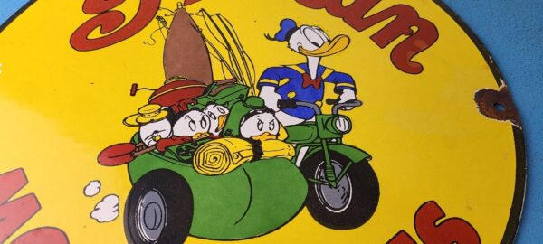 Vintage Indian Motorcycles Sign Donald Duck Porcelain Sign Walt Disney Sign