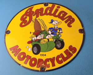 Vintage Indian Motorcycles Sign Donald Duck Porcelain Sign Walt Disney Sign