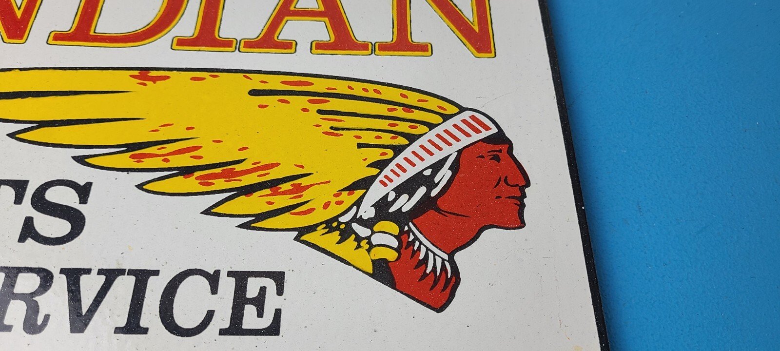 Vintage Indian Motorcycles Sign - Motor Bike Service Parts Gas Porcelain Sign - Image 4