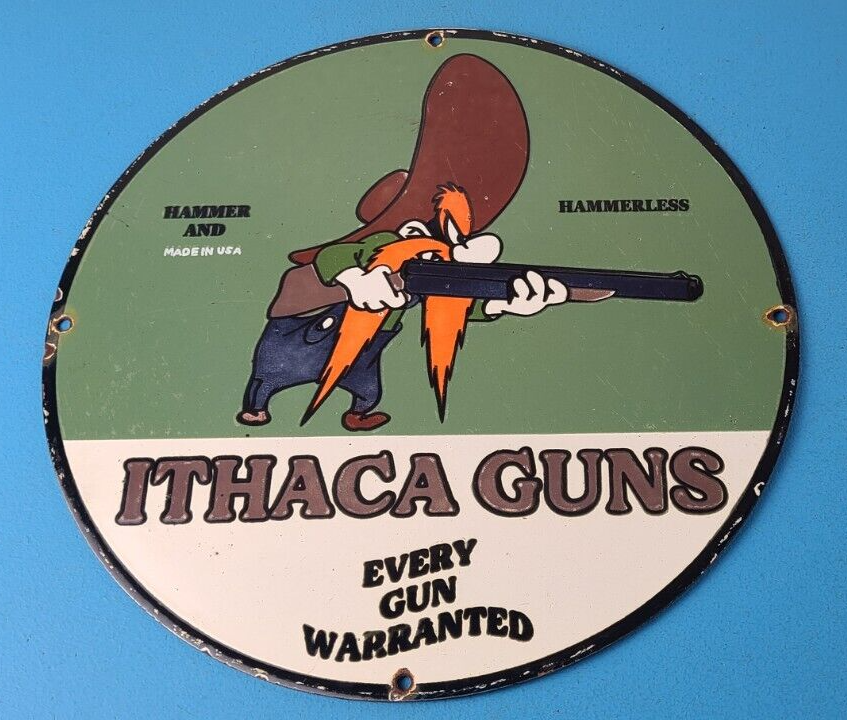 Vintage Ithaca Guns Sign Mickey Mouse Sign Firearm Porcelain Gas Pump Sign 305889904793