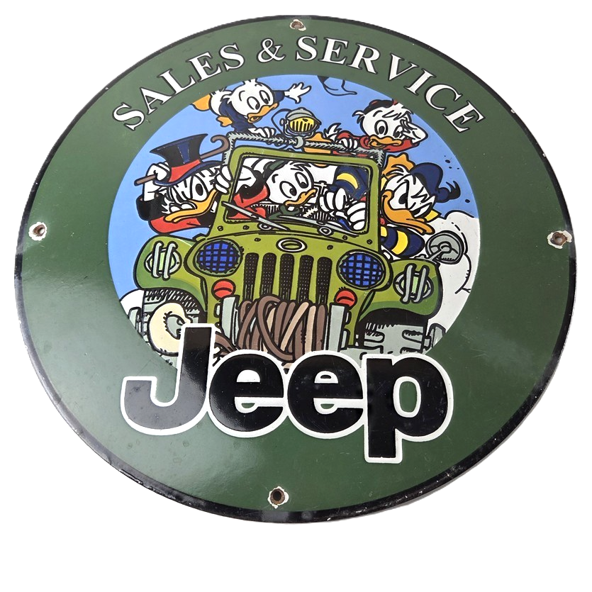 Vintage Jeep Porcelain Sign - Garage Shop Gas Service Station Pump Plate Sign