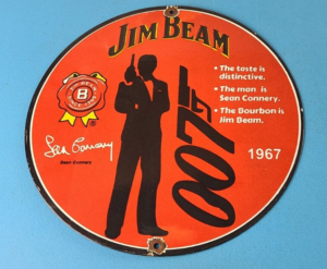 Vintage Jim Beam Sign Adult Beverage 007 Bond Liquor Porcelain Gas Sign 305872545123