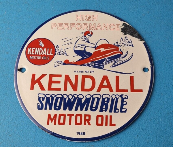 Vintage Kendall Gas Sign Snowmobile Sport Vehicle Oil Porcelain Sign 305755495563