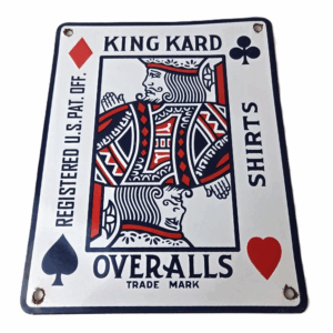 Vintage King Kard Overalls Sign - Playing Card Advertisement Gas Porcelain Sign