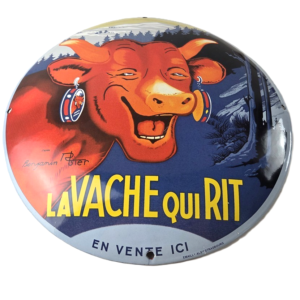 Vintage LaVache Qui Rit Porcelain Sign - Dairy Cow Milk Service Gas Pump Sign