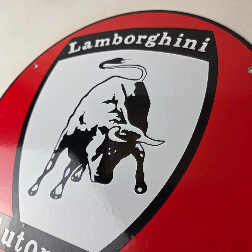 Vintage Lamborghini Sports Car Sign - Auto Service Dealer Gas Porcelain Sign - Image 12
